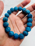 Neon Apatite Carving Bracelet, 12MM Carved Round Beads, length 7.5'' stretch bracelet .code #2