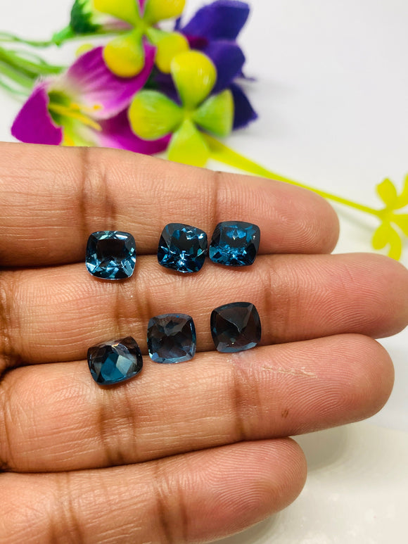 Blue Topaz  Faceted  Cushion - 8 mm Size -  AAA Quality  - Pack 1 Piece -  Natural London Blue Topaz Stone -  Loose gemstone