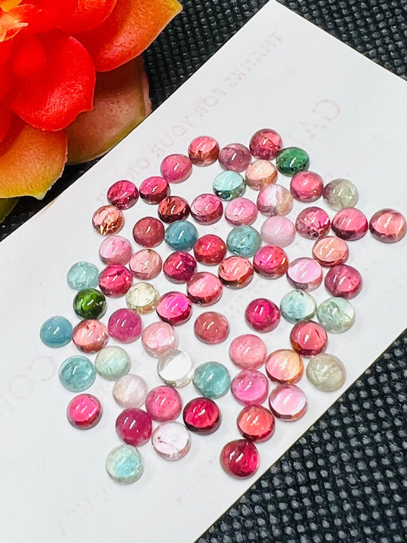 Reserved Tourmaline cabs 5MM Multi Color Cabochon  ,Tourmaline gemstone loose cabs , Tourmaline cabs , Pack of 5 Pcs, AAA Quality