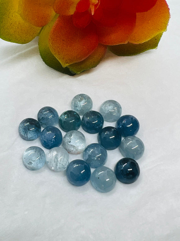 Aquamarine 8MM Round Cabs- Aquamarine cabochon Pack of 2 Pcs Good Quality cabs- Blue Aquamarine, origin Nigeria