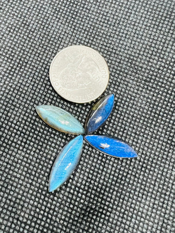 Labradorite Marquise Cabs. Size 8x22MM Natural Blue Fire Cabs , Gemstone cabs, pack of 4 pc, code M2