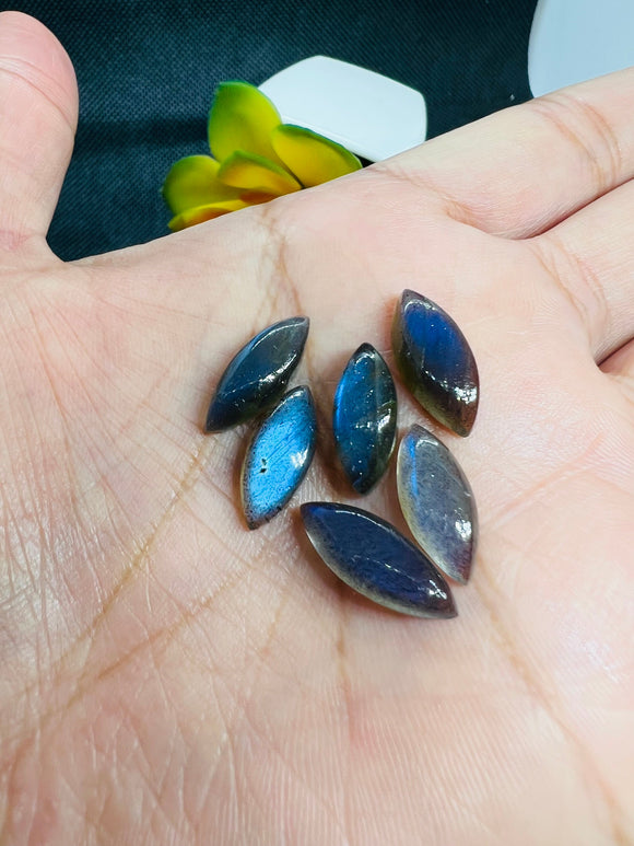 Labradorite Marquise Cabs. Size 7X16MM Natural Blue Fire Cabs , Gemstone cabs, pack of 6 pc, code M5