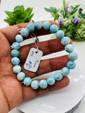 Larimar Bracelet  9 mm size Code# C4 • AAA Quality • Origin Dominican Republic • Natural Larimar Round bracelet- Length 7 Inch