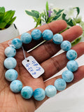 Larimar Bracelet 12 mm size Code# C14 • AAA Quality • Origin Dominican Republic • Natural Larimar Round bracelet- Length 8 Inch