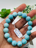 Larimar Bracelet 12 mm size Code# C15 • AAA Quality • Origin Dominican Republic • Natural Larimar Round bracelet- Length 8 Inch