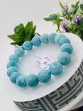 Larimar Bracelet 12 mm size Code# C15 • AAA Quality • Origin Dominican Republic • Natural Larimar Round bracelet- Length 8 Inch