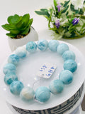 Larimar Bracelet 14 mm size Code# C18 • AAA Quality • Origin Dominican Republic • Natural Larimar Round bracelet- Length 7.5 Inch