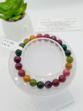 Multi Tourmaline 8.5MM Smooth Round beads. AAAA quality Bracelet . Natural Multi Tourmaline length 7.5" code #1