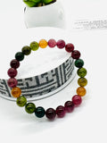 Multi Tourmaline 8MM Smooth Round beads. AAAA quality Bracelet . Natural Multi Tourmaline length 7.5" code #9