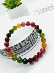 Multi Tourmaline 8MM Smooth Round beads. AAAA quality Bracelet . Natural Multi Tourmaline length 7.5" code #9