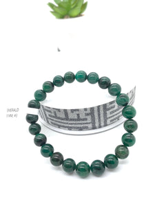 Emerald  Round Bracelet - 8 mm Size - Code #3  - Precious gemstone - Natural Emerald Bracelet - Length 7.5 Inch - Stretch Cord