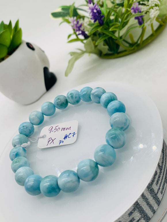 Larimar Bracelet 9.50 mm size Code# C7 • AAA Quality • Origin Dominican Republic • Natural Larimar Round bracelet- Length 7 Inch