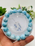 Larimar Bracelet 12 mm size Code# C14 • AAA Quality • Origin Dominican Republic • Natural Larimar Round bracelet- Length 8 Inch