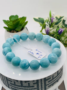 Larimar Bracelet 12 mm size Code# C15 • AAA Quality • Origin Dominican Republic • Natural Larimar Round bracelet- Length 8 Inch