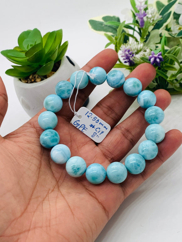 Larimar Bracelet 12.50 mm size Code# C17 • AAA Quality • Origin Dominican Republic • Natural Larimar Round bracelet- Length 8 Inch