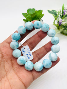 Larimar Bracelet 14 mm size Code# C18 • AAA Quality • Origin Dominican Republic • Natural Larimar Round bracelet- Length 7.5 Inch