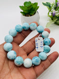 Larimar Bracelet 14 mm size Code# C18 • AAA Quality • Origin Dominican Republic • Natural Larimar Round bracelet- Length 7.5 Inch