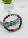 Multi Tourmaline 8.5MM Smooth Round beads. AAAA quality Bracelet . Natural Multi Tourmaline length 7.5" code #1