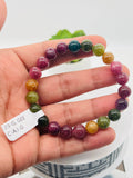 Multi Tourmaline 8.5MM Smooth Round beads. AAAA quality Bracelet . Natural Multi Tourmaline length 7.5" code #1