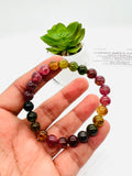 Multi Tourmaline 8MM Smooth Round beads. AAAA quality Bracelet . Natural Multi Tourmaline length 7.5" code #7