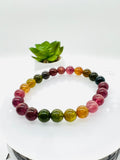 Multi Tourmaline 8MM Smooth Round beads. AAAA quality Bracelet . Natural Multi Tourmaline length 7.5" code #7