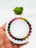 Multi Tourmaline 8MM Smooth Round beads. AAAA quality Bracelet . Natural Multi Tourmaline length 7.5" code #7