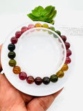 Multi Tourmaline 8MM Smooth Round beads. AAAA quality Bracelet . Natural Multi Tourmaline length 7.5" code #7