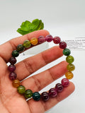 Multi Tourmaline 8MM Smooth Round beads. AAAA quality Bracelet . Natural Multi Tourmaline length 7.5" code #9