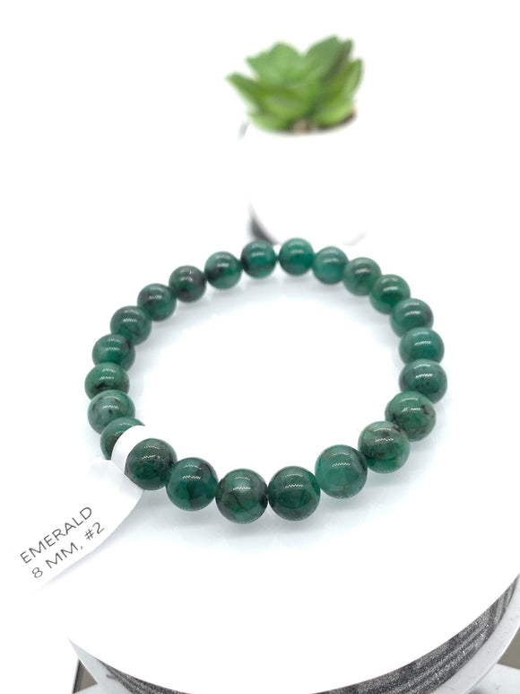 Emerald  Round Bracelet - 8 mm Size - Code #2  - Precious gemstone - Natural Emerald Bracelet - Length 7.5 Inch - Stretch Cord