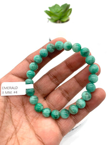 Emerald  Round Bracelet - 8 mm Size - Code #4  - Precious gemstone - Natural Emerald Bracelet - Length 7.5 Inch - Stretch Cord