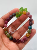 Tourmaline Bracelet 8 mm Size - Code# T6 - AAA Quality  Natural Multi Tourmaline - Length 7.5" - Watermelon  Tourmaline Beaded Bracelet