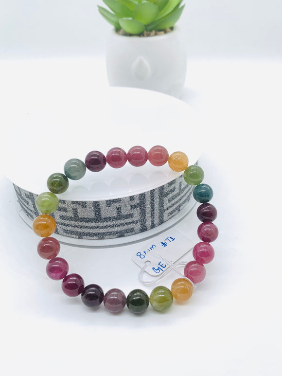 Tourmaline Bracelet 8 mm Size - Code# T1 - AAA Quality  Natural Multi Tourmaline - Length 7.5