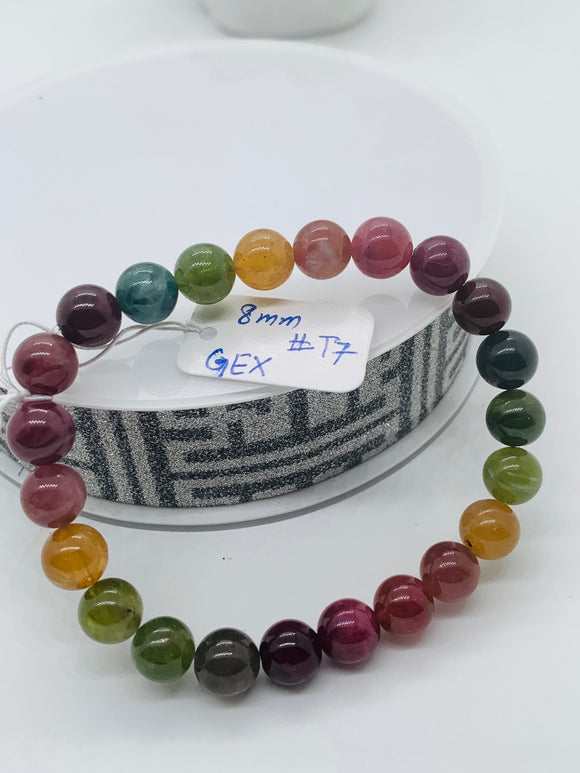 Tourmaline Bracelet 8 mm Size - Code# T7 - AAA Quality  Natural Multi Tourmaline - Length 7.5