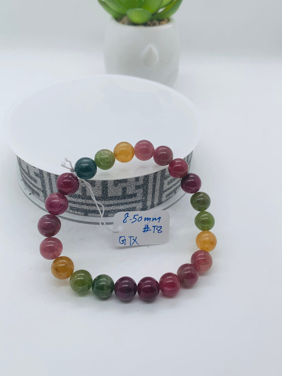 Tourmaline Bracelet 8.50 mm Size - Code# T8 - AAA Quality  Natural Multi Tourmaline - Length 7.5