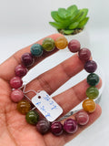 Tourmaline Bracelet 10 mm Size - Code# T14 - AAA Quality  Natural Multi Tourmaline - Length 7.5" - Watermelon  Tourmaline Beaded Bracelet