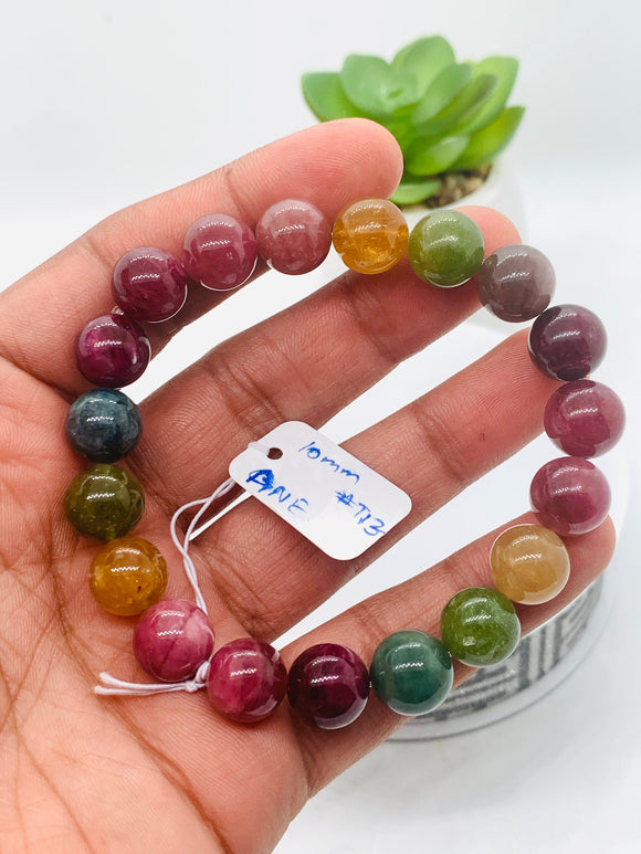 Tourmaline Bracelet 10 mm Size - Code# T13 - AAA Quality  Natural Multi Tourmaline - Length 7.5