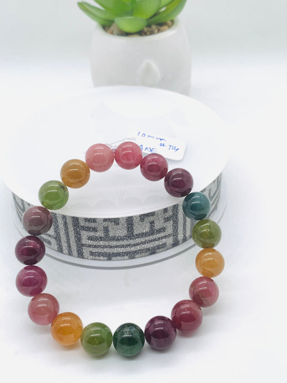 Tourmaline Bracelet 10 mm Size - Code# T14 - AAA Quality  Natural Multi Tourmaline - Length 7.5