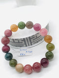 Tourmaline Bracelet 12 mm Size - Code# T20 - AAA Quality  Natural Multi Tourmaline - Length 7.5" - Watermelon  Tourmaline Beaded Bracelet