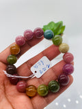 Tourmaline Bracelet 12 mm Size - Code# T22 - AAA Quality  Natural Multi Tourmaline - Length 7.5" - Watermelon  Tourmaline Beaded Bracelet