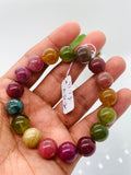 Tourmaline Bracelet 12 mm Size - Code# T22 - AAA Quality  Natural Multi Tourmaline - Length 7.5" - Watermelon  Tourmaline Beaded Bracelet