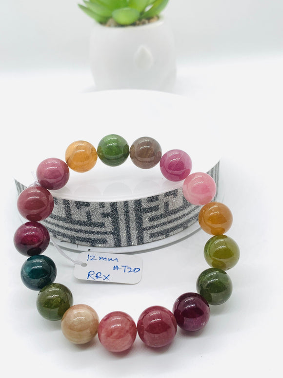 Tourmaline Bracelet 12 mm Size - Code# T20 - AAA Quality  Natural Multi Tourmaline - Length 7.5