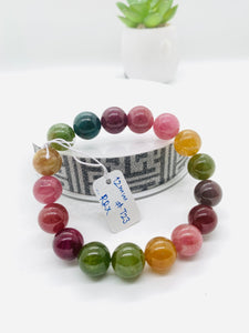 Tourmaline Bracelet 12 mm Size - Code# T23 - AAA Quality  Natural Multi Tourmaline - Length 7.5" - Watermelon  Tourmaline Beaded Bracelet