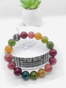 Tourmaline Bracelet 12 mm Size - Code# T24 - AAA Quality  Natural Multi Tourmaline - Length 7.5" - Watermelon  Tourmaline Beaded Bracelet