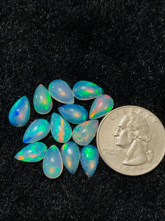 Ethiopian Opal Pear Cabochon 7x11 mm Size - Code # D7 - Pack of 2 Pieces  AAA+ Quality - Opal Cabochon - Ethiopian Opal Cabochon