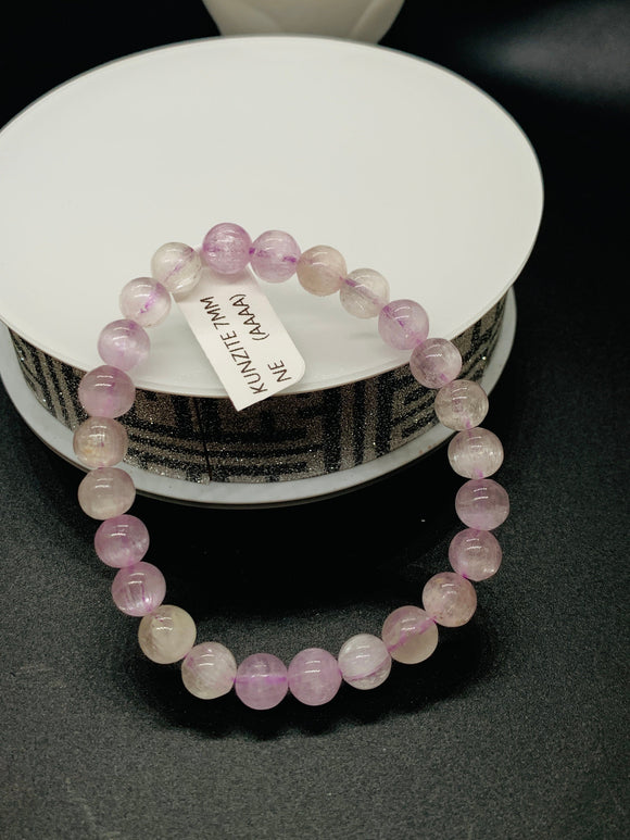 Kunzite Bracelet - 7 mm Size - Code #A13 -  7.5 Inch Length - 4A Quality - Beautiful Purple Color - Natural Kunzite Round Beaded Bracelet