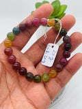 Tourmaline Bracelet 8 mm Size - Code# T1 - AAA Quality  Natural Multi Tourmaline - Length 7.5" - Watermelon  Tourmaline Beaded Bracelet