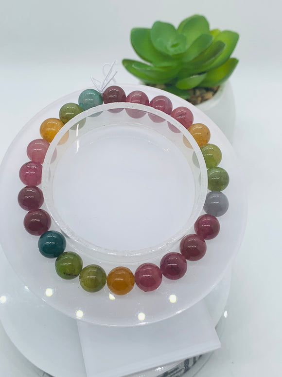 Tourmaline Bracelet 8 mm Size - Code# T3 - AAA Quality  Natural Multi Tourmaline - Length 7.5