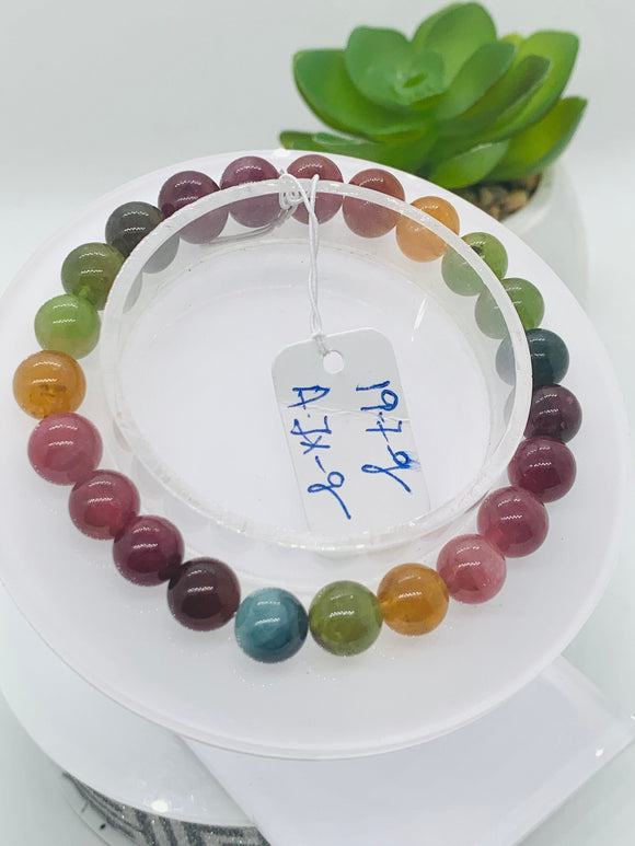 Tourmaline Bracelet 8 mm Size - Code# T4 - AAA Quality  Natural Multi Tourmaline - Length 7.5