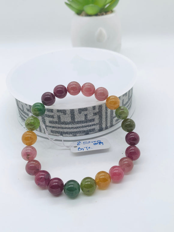 Tourmaline Bracelet 8.50 mm Size - Code# T9 - AAA Quality  Natural Multi Tourmaline - Length 7.5