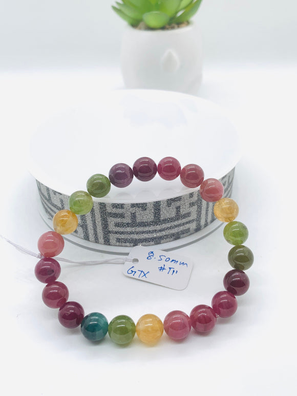 Tourmaline Bracelet 8.50 mm Size - Code# T11 - AAA Quality  Natural Multi Tourmaline - Length 7.5